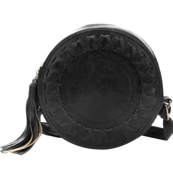 Indian Way Co Handbags - Boho Black Leather Crossbody Tassel Bag Purse NEW!